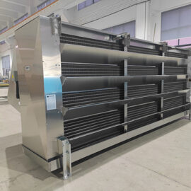 Water defrost unit cooler avoiding the icing for low temperature on the middle drain pan between the fans and coil